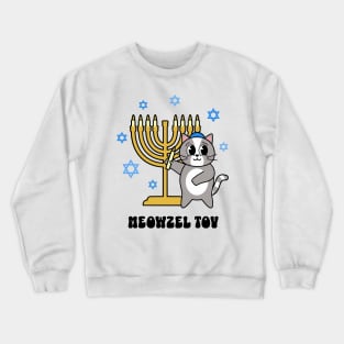 Meowzel Tov Funny Hanukkah Cat with Menorah Crewneck Sweatshirt